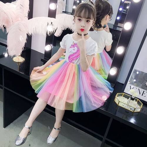 女童彩虹连衣裙夏季纯棉公主裙