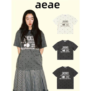 韩国aeae波点短袖女26年新款字母印花宽松T恤女圆领显瘦短上衣