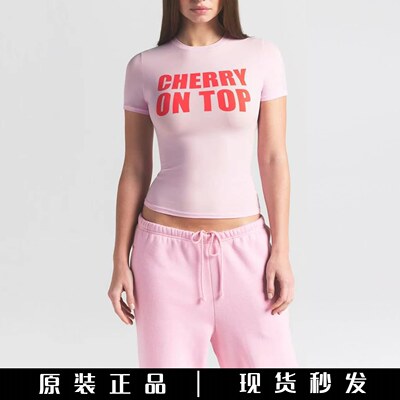【官方正品】skims短袖美式甜心系列字母印花上衣休闲棉上衣T恤女