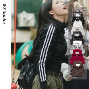 W3Studio韩国小众LOTSYOU黑色尼龙双肩包Jennie背包虞书欣同款女