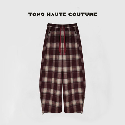 冬季新款休闲红格百搭松紧腰休闲裤 YK182