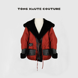 杜若 100亚麻拼接羊皮毛一体鹅绒服 25冬季 90白鹅绒 YW678 新款