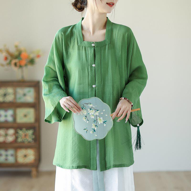 明制方领半袖短衫比甲对襟薄款汉服胖mm大码夏季日常百搭上衣衬衫