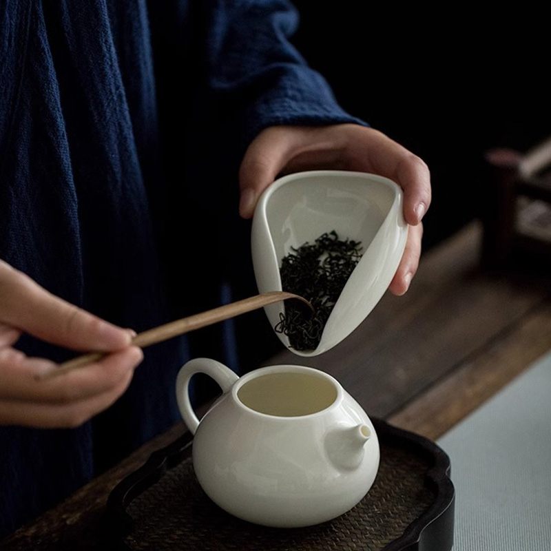 猪油白茶荷德化白瓷茶则茶叶投茶器赏茶盘看茶普洱茶分茶盘审评盘