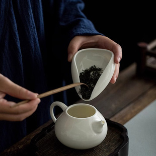 猪油白茶荷德化白瓷茶则茶叶投茶器赏茶盘看茶普洱茶分茶盘审评盘