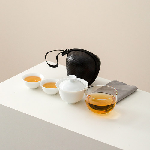 德化白瓷户外旅行茶具便携式魔术收纳包盖碗双人泡茶快客杯玻璃