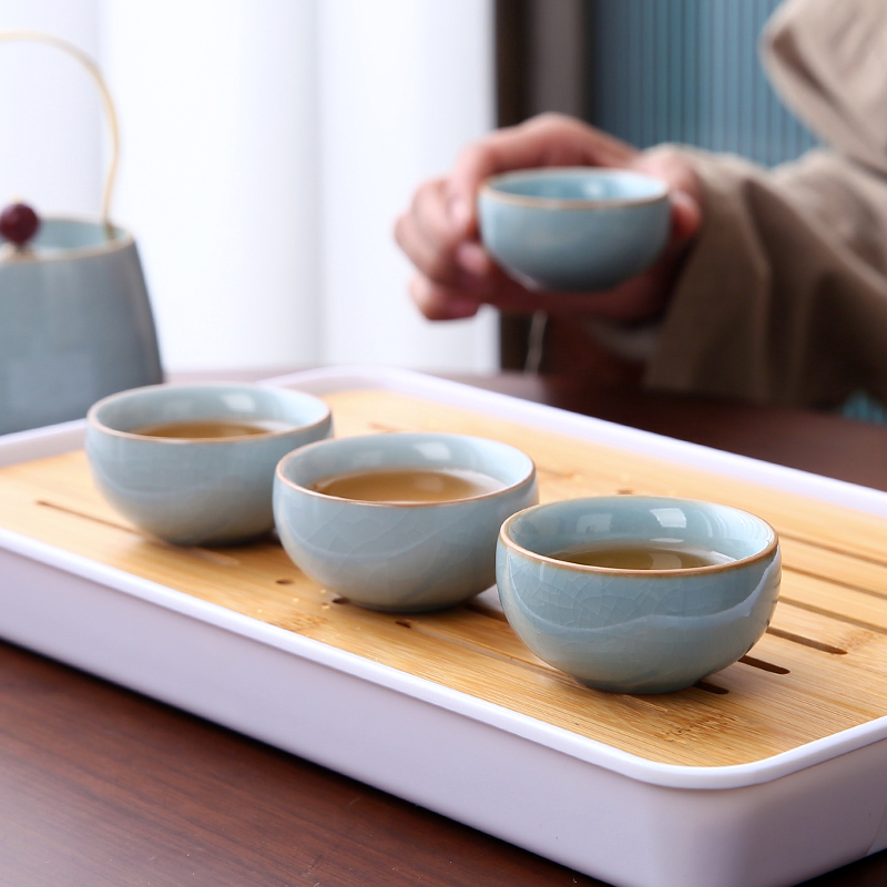 天青汝窑品茗杯罗汉杯开片可养汝瓷小茶杯客杯功夫茶杯可印刷logo