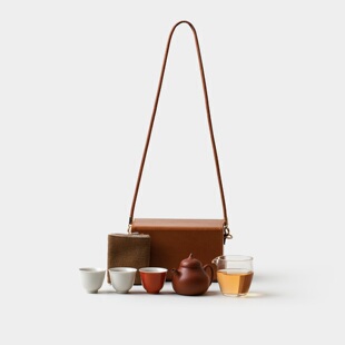 旅行茶具一壶三杯小方包旅行茶具套装 紫砂壶草木灰茶杯 斜挎包时尚