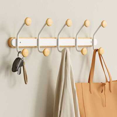 墙壁挂架铁艺原木免打孔客厅墙上挂钩家用壁挂挂衣钩玄关墙双排钩