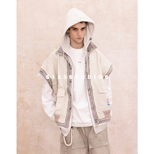 假四件外套机能风工装 巴黎风格 落肩马甲男 素面层韵 S123