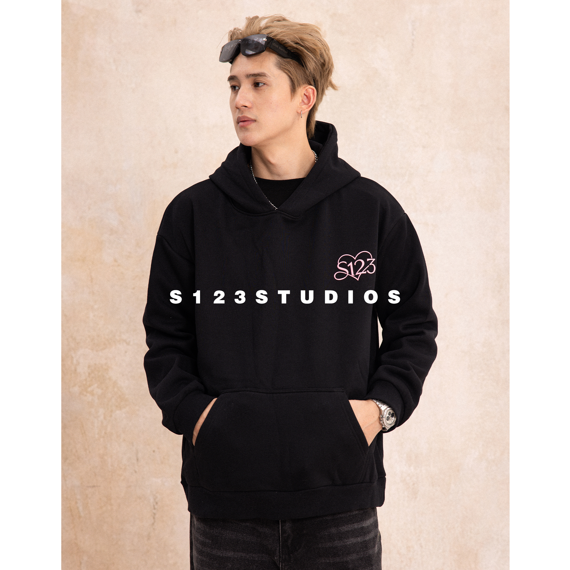 S123【线上婚礼】爱心字母印花 连帽卫衣男女高级感百搭情侣帽衫