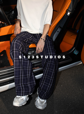 S123聪明陈【巴黎格子】 25SS潮流感慵懒风休闲裤复古直筒格子裤