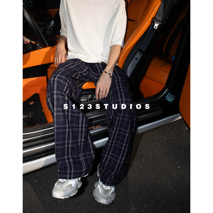 S123聪明陈【巴黎格子】 25SS潮流感慵懒风休闲裤复古直筒格子裤