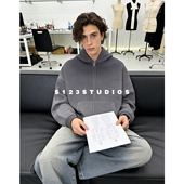 S123 痞帅情侣上衣 新款 满天星烫钻水洗做旧渐变开衫 连帽卫衣春季