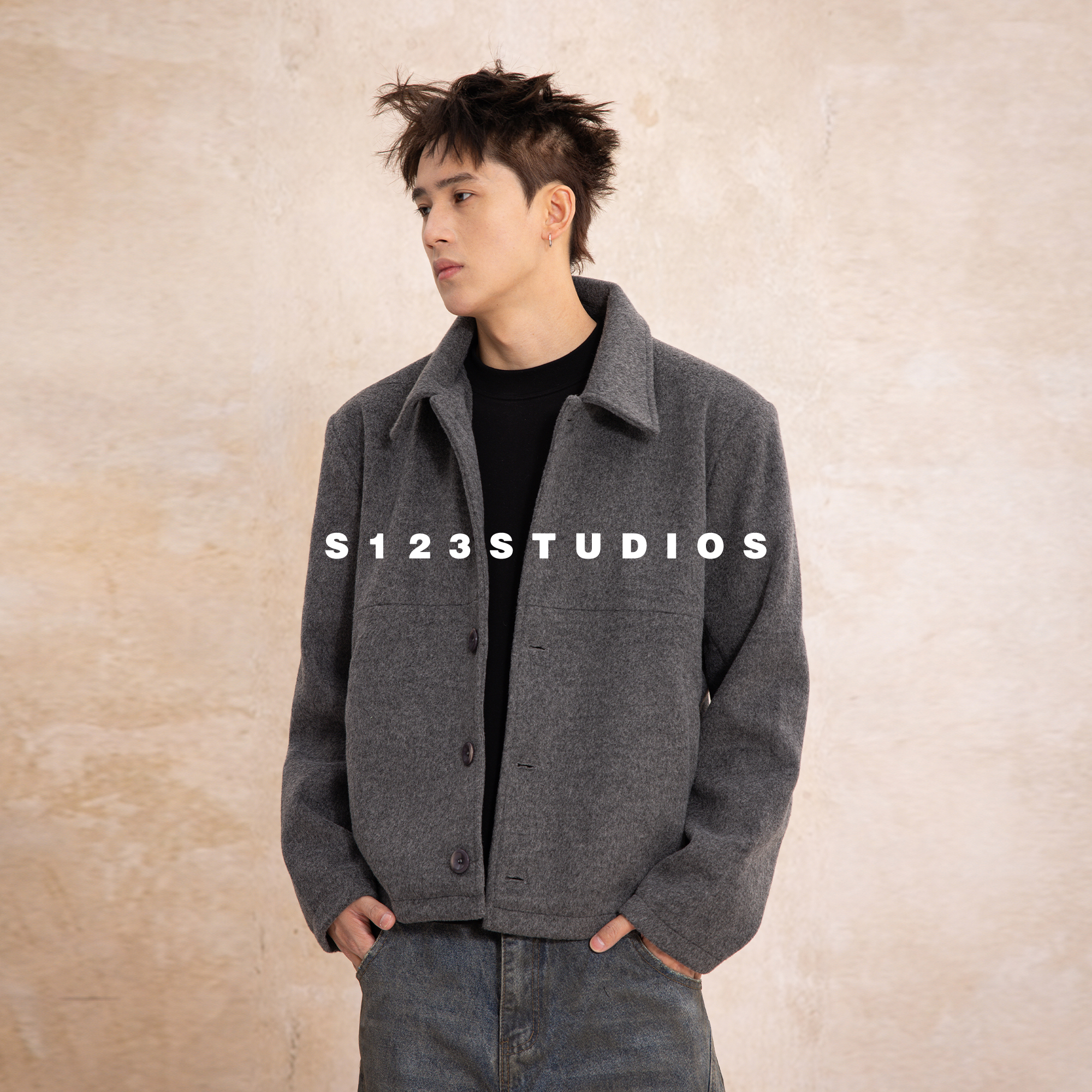 秋冬男士羊毛老钱风新贵夹克