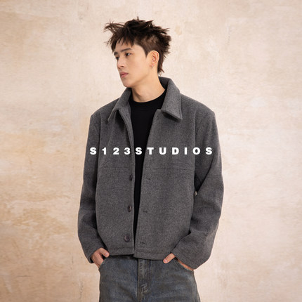 S123秋冬新款羊毛老钱风新贵休闲松弛感夹克外套男毛呢开衫上衣
