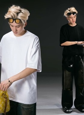 S123 夏季0缩率320g重磅纯棉通勤纯色短袖T恤男女