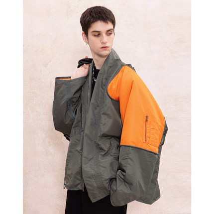 S123【暖抱道风】国潮鸳鸯拼色保暖外套设计感折叠抱枕棉服