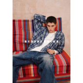 S123美式 上衣 男宽松开衫 休闲撞色格子连帽长袖 衬衫