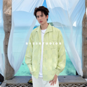 S123美式 宽松情侣上衣 衬衫 夏季 休闲几何流苏拼接印花长袖