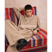 休闲简约撞色假两件西装 S123 美式 领卫衣男宽松百搭通勤上衣外套