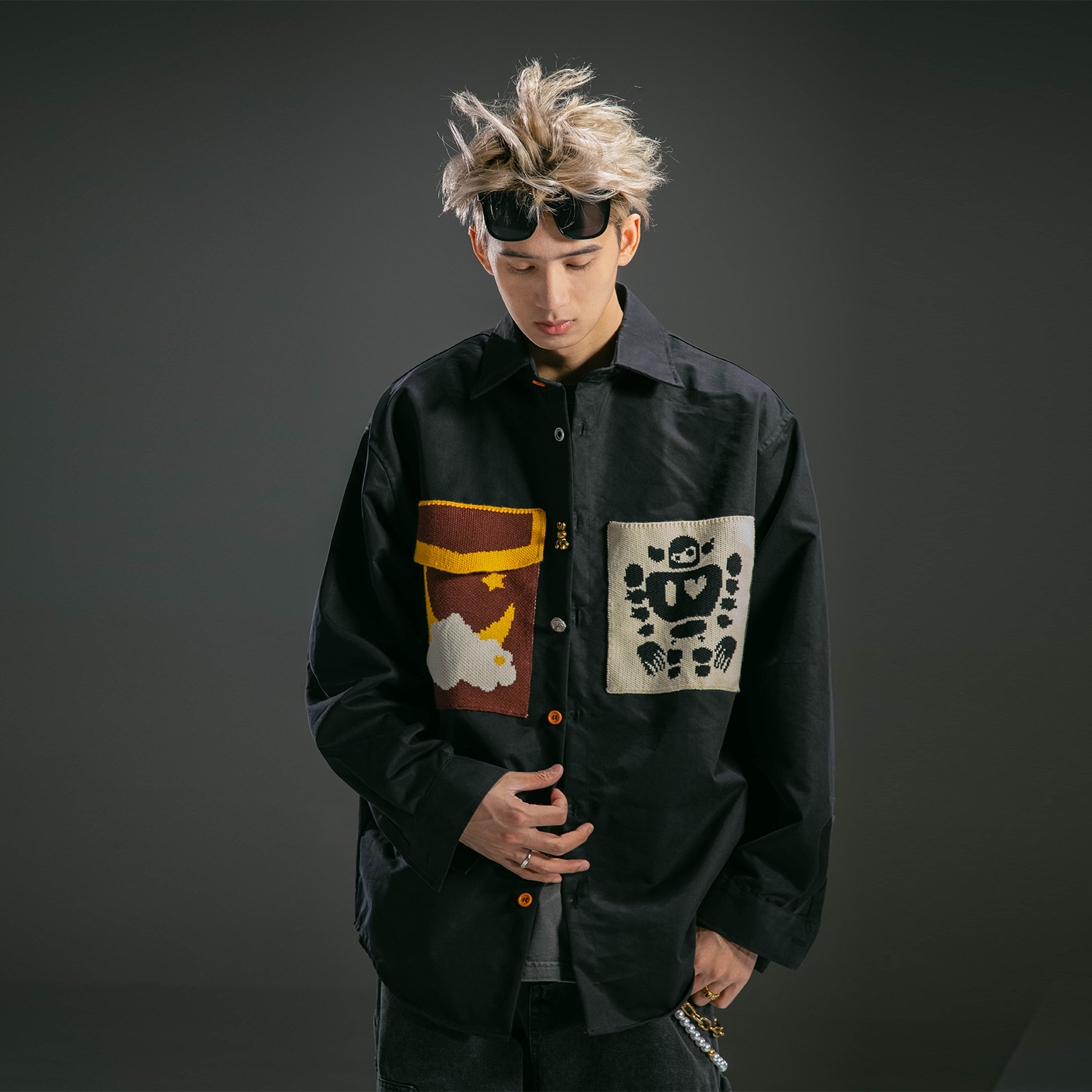 S123【潮趣织章】春季口袋设计感衬衫外套男美式休闲长袖衬衣