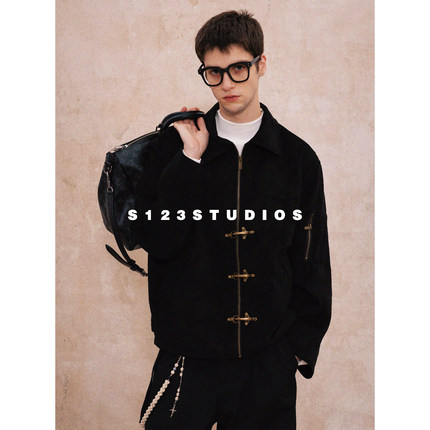 S123 琥珀流光 游牧风飞机扣夹克复古做旧金属纽扣装饰夹克外套