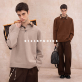 S123 高级感保暖休闲针织上衣 领毛衣男宽松2025冬季 美式 复古衬衫