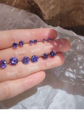 S999纯银超闪仙紫色锆石耳钉男女锆石简约耳骨钉养耳洞睡觉免摘