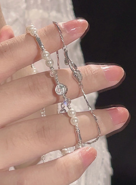 法式甜美郁金香仿珍珠手链轻奢小众ins高级甜美波光粼粼双层手饰