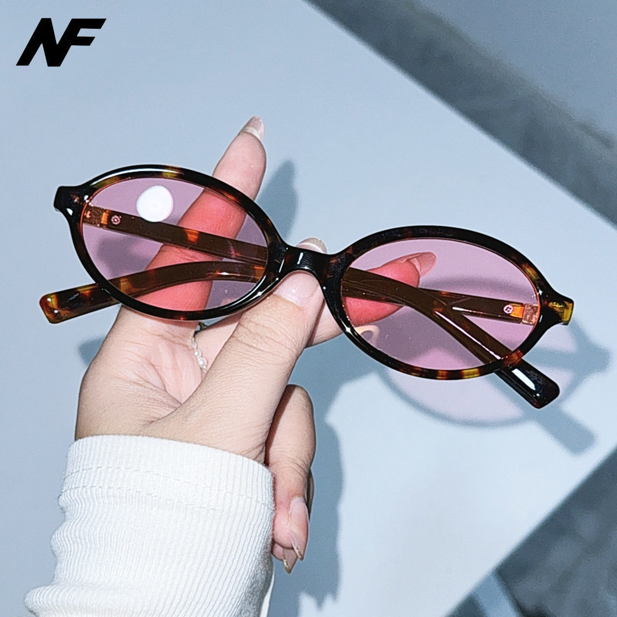 欧美时尚新款椭圆形小框复古太阳镜男女同款防紫外线网红墨镜