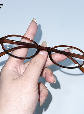 新款素颜复古椭圆小框平光镜女网红个性千禧凹造型眼镜框