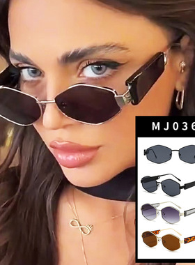 新款棱形太阳镜女亚马逊热款欧美潮流金属时尚墨镜男