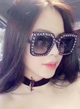 欧美方框5702太阳眼镜女士仿镶钻墨镜 潮流个性太阳镜网红眼镜