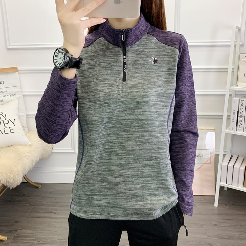 户外弹力运动抓绒衣女上衣加厚保暖长袖T恤女磨毛德绒防静电冬季