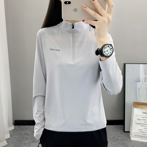 户外速干衣女冰丝长袖速干T恤徒步登山服薄款透气跑步运动上衣夏