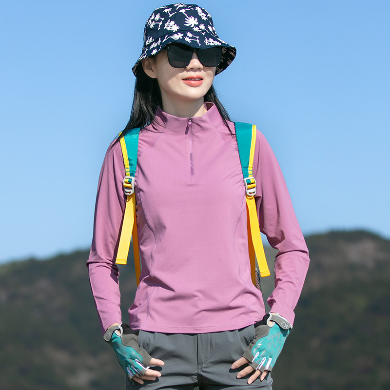 户外速干衣女冰丝长袖速干T恤徒步登山服薄款透气跑步运动上衣夏