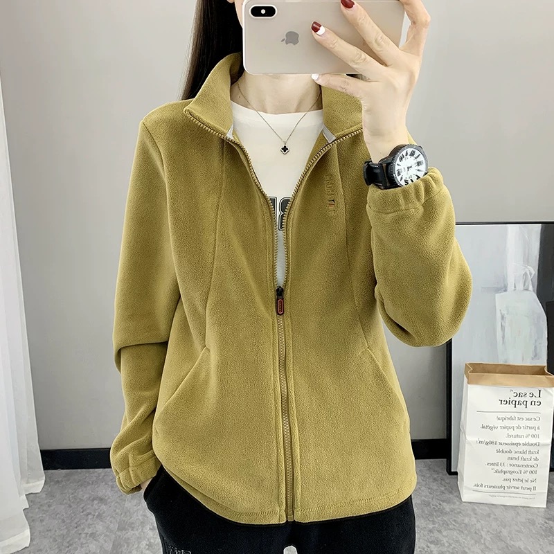 户外抓绒衣女秋冬摇粒绒开衫外套加厚保暖冲锋衣内胆登山徒步上衣