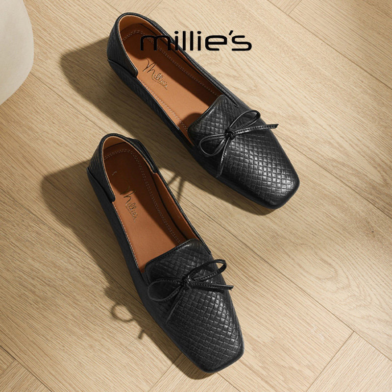 MILLIE'S/妙丽2026年超火的鞋子小皮鞋浅口乐福鞋女英伦风一脚蹬