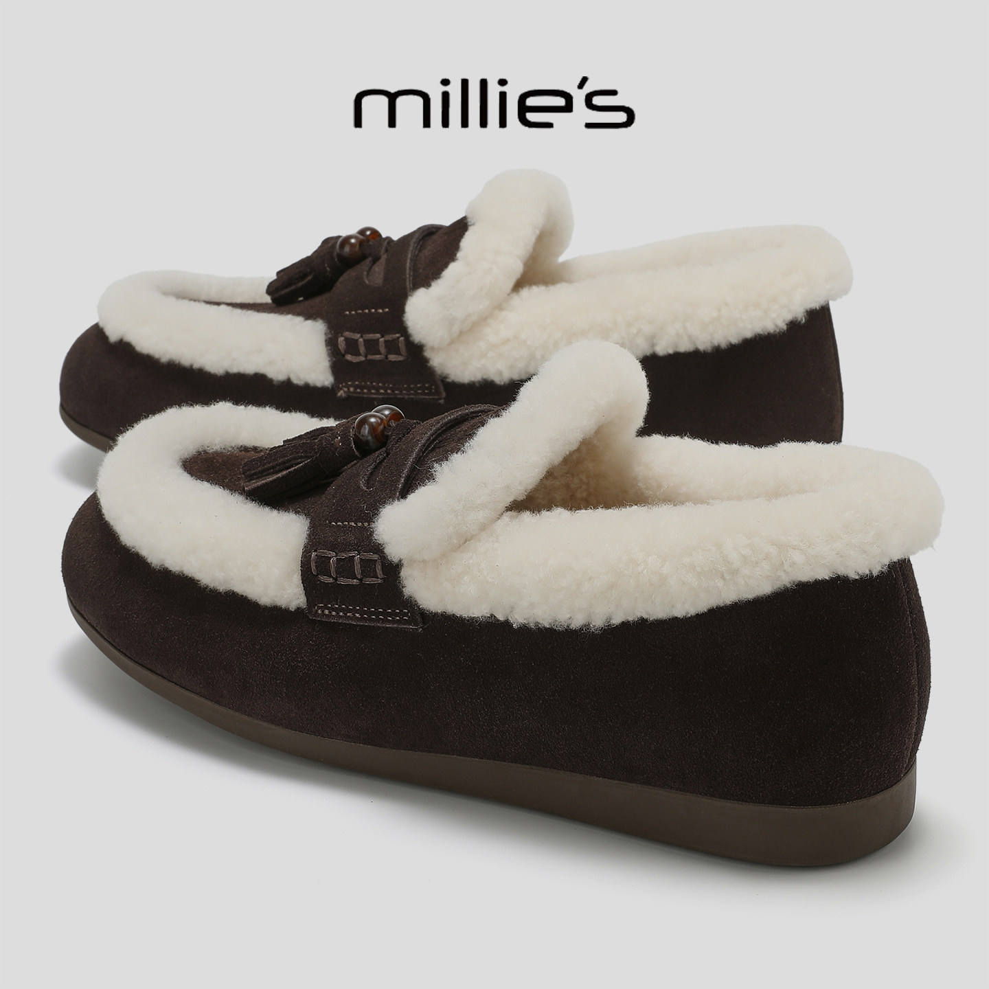 MILLIE'S/妙丽2025新款时尚百搭舒适小众毛毛鞋英伦风厚底乐福鞋,女鞋,时尚休闲鞋,淘宝优惠券,粉丝福利购,淘宝优惠卷