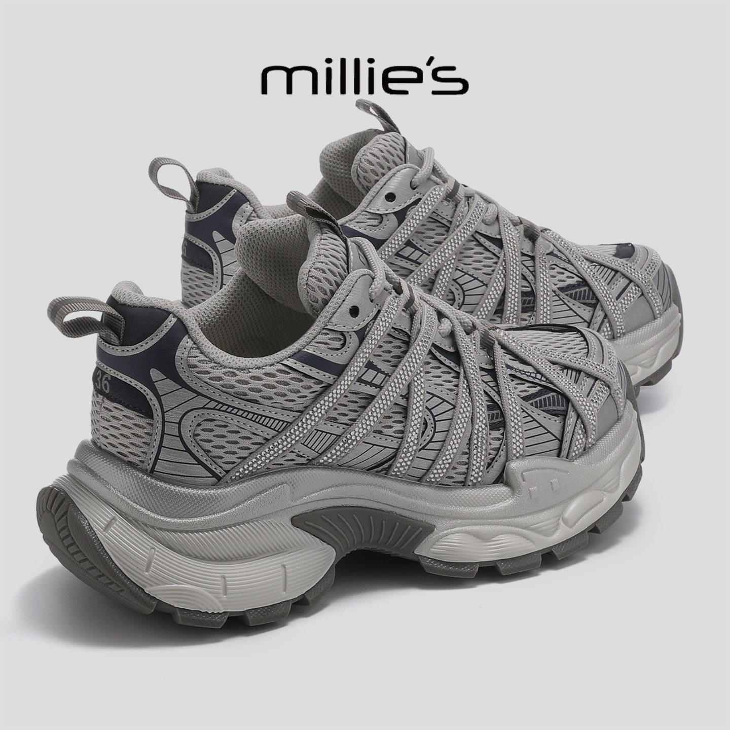 MILLIE'S/妙丽春季新款厚底绑带老爹鞋女2025新款增高运动休闲鞋,女鞋,勃肯鞋/软木鞋,淘宝优惠券,粉丝福利购,淘宝优惠卷