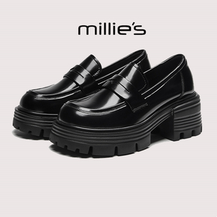 妙丽小皮鞋厚底增高7CM英伦风软底舒适一脚蹬时尚乐福鞋女鞋春秋