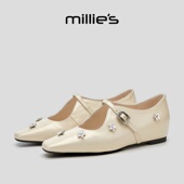 学院风芭蕾舞鞋 MILLIE 玛丽珍鞋 女水钻一字带浅口单鞋 妙丽法式