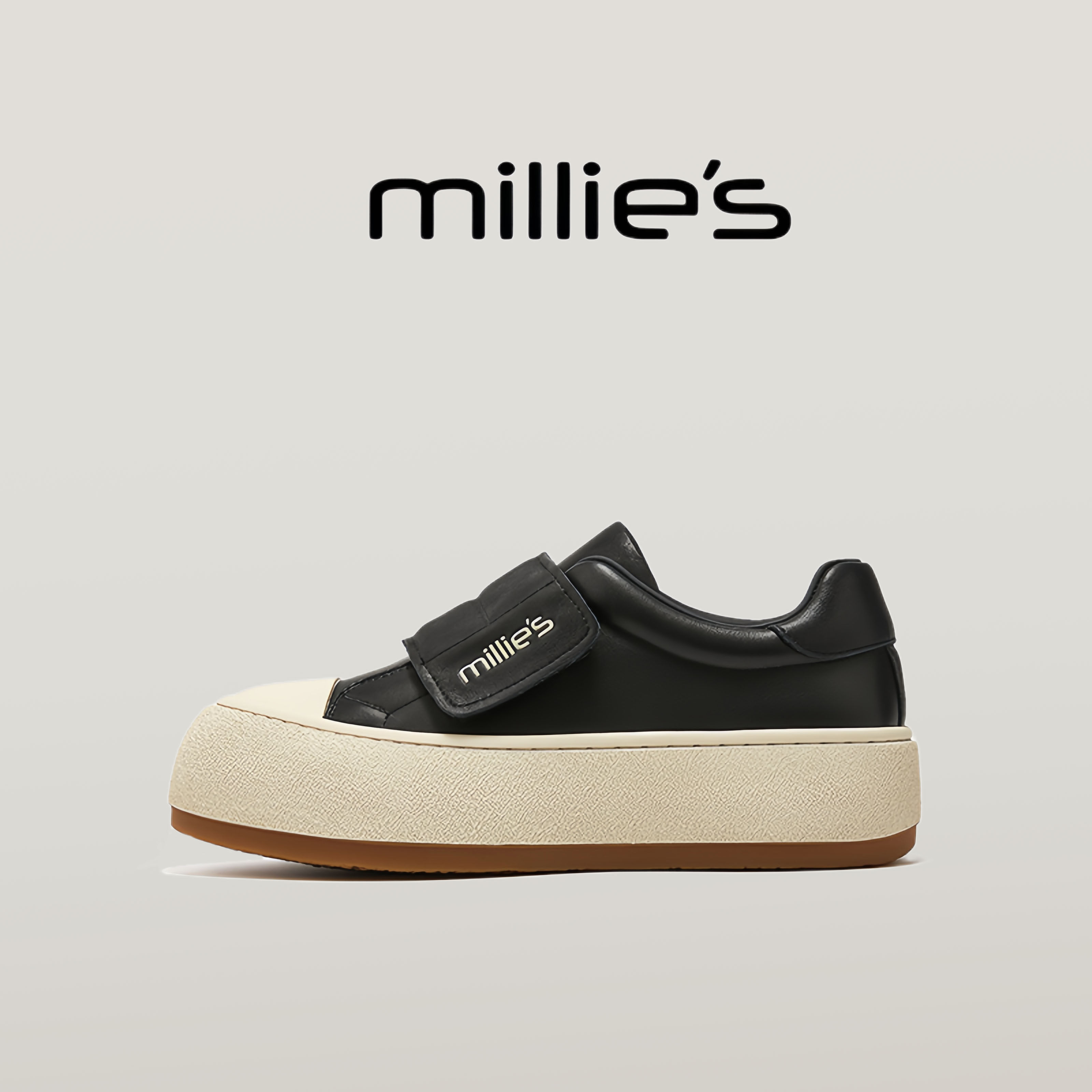 millies妙丽 圆头厚底女鞋魔术贴2025春秋季新款百搭时尚休闲板鞋,女鞋,休闲板鞋,淘宝优惠券,粉丝福利购,淘宝优惠卷