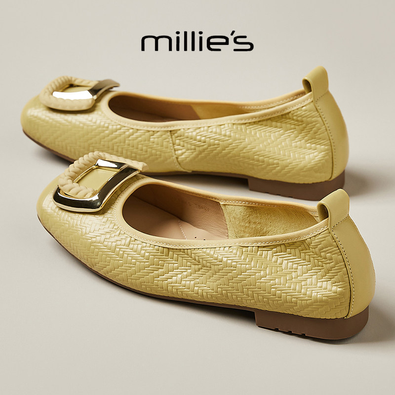 MILLIE'S/妙丽平底编织工艺时尚百搭舒适浅口单鞋软底简约