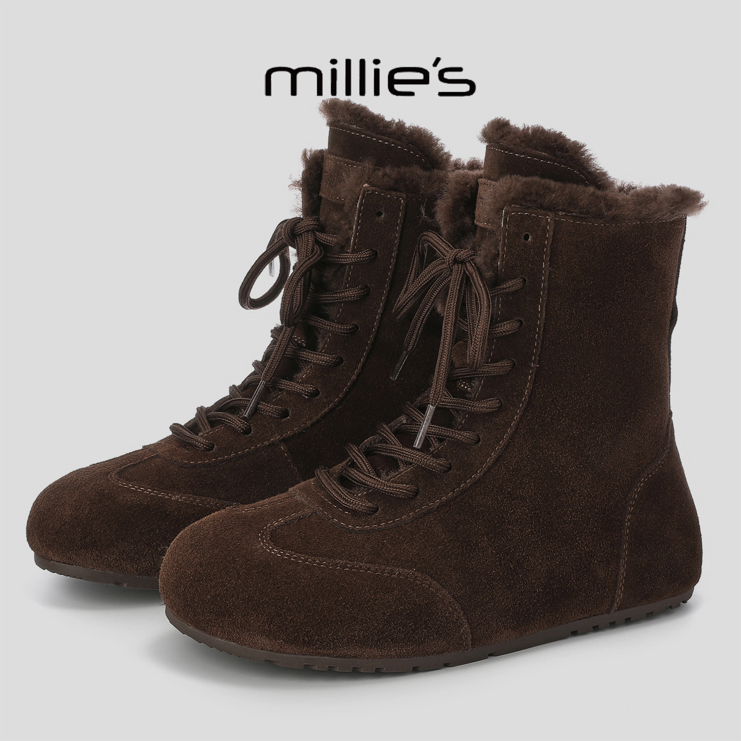 MILLIE'S/妙丽2025高帮车缝线独特设计感时尚西部靴毛茸茸棉靴,女鞋,西部靴,淘宝优惠券,粉丝福利购,淘宝优惠卷