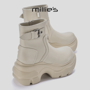 MILLIE'S/妙丽加绒保暖白色雪地靴增高8CM厚底女短靴巨好看不累脚