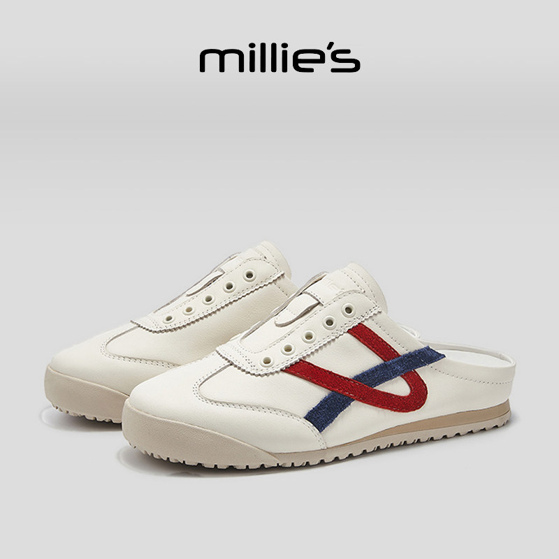 MILLIE'S/妙丽圆头平底一脚蹬日常ins潮百搭小众时尚休闲板鞋女,女鞋,德训鞋,淘宝优惠券,粉丝福利购,淘宝优惠卷