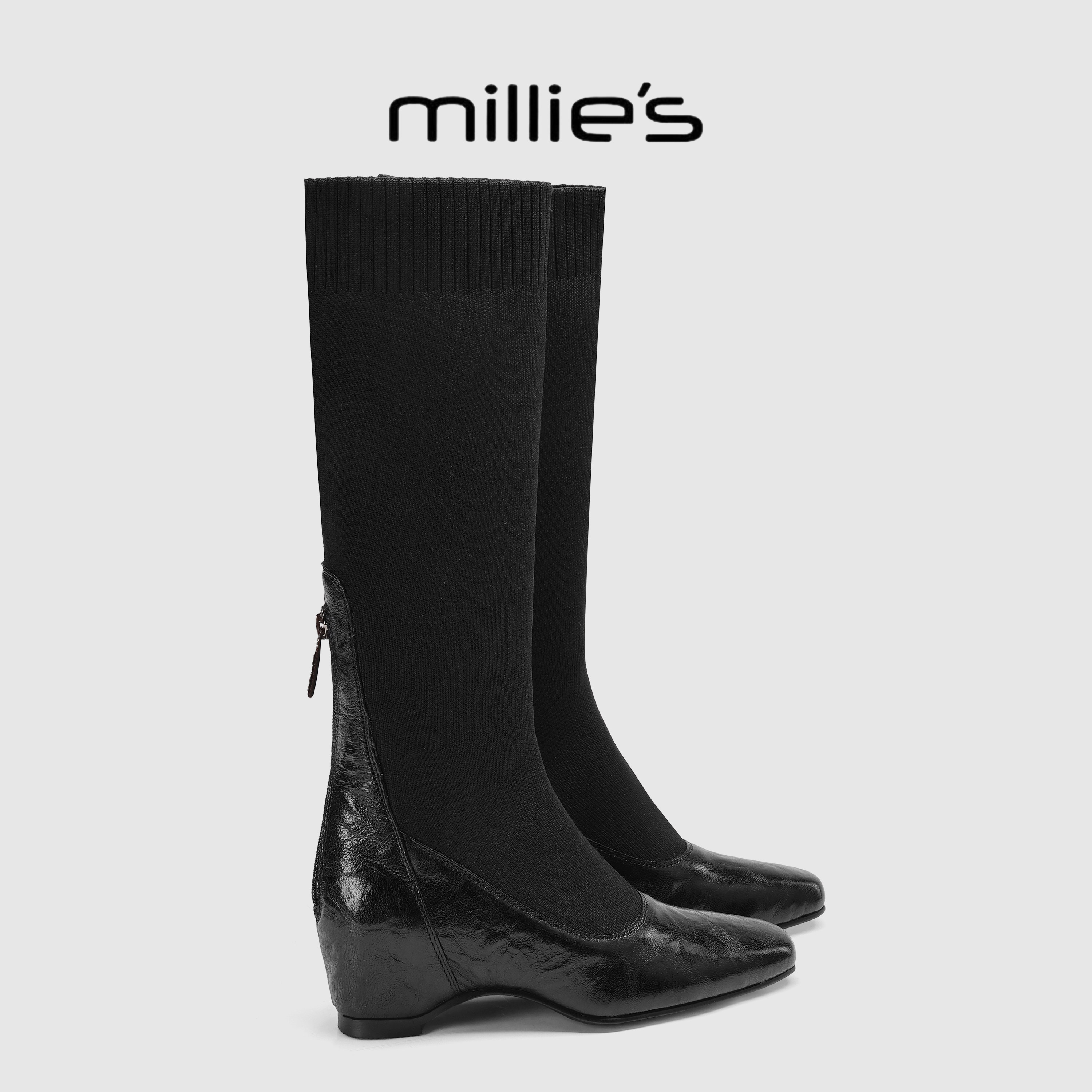 顺丰包邮妙丽方头显瘦长筒时装靴
