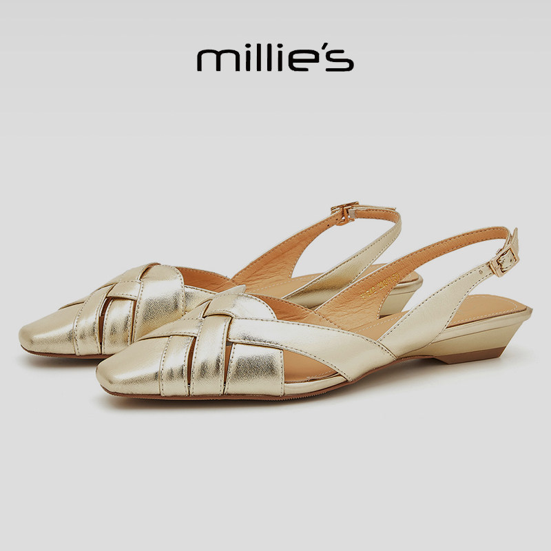 MILLIE'S/妙丽真皮包头拖鞋女